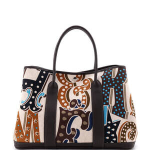 Hermes 36 Electrique Garden Party Tote Printed Toile and Leather